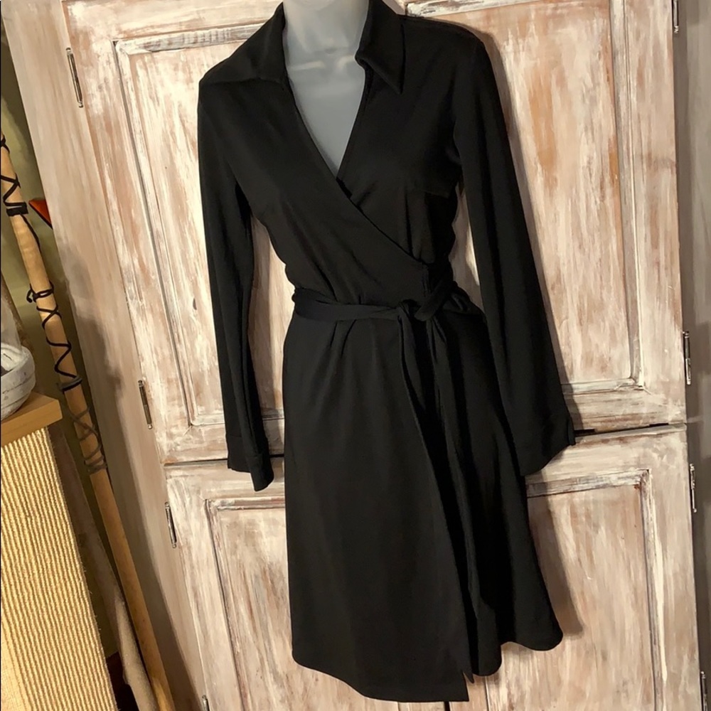 Black Long Sleeve Wrap Dress V Neck